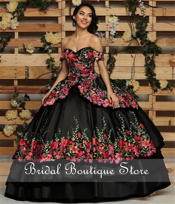 Vestidos de 15 años Vestidos negros de quinceañera con flores - Etsy México Vestidos de 15 años Vestidos negros de quinceañera con flores - Etsy México