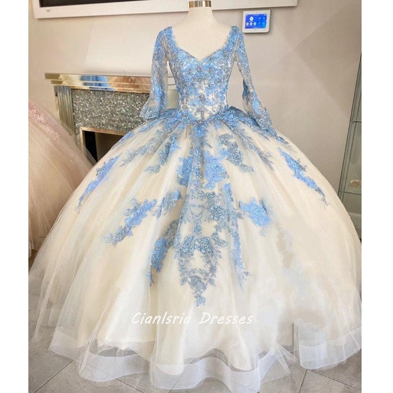 Sky Blue Quinceanera Dresses V Neck Ball Gown Charro XV Tulle - Etsy Ireland Sky Blue Quinceanera Dresses V Neck Ball Gown Charro XV Tulle - Etsy Ireland