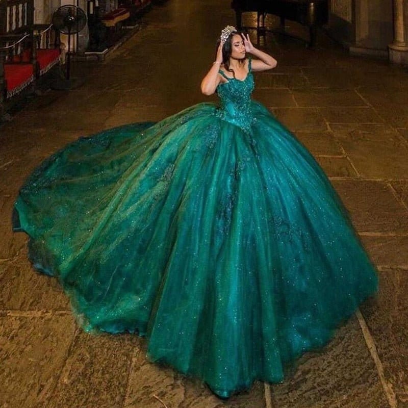 Vestidos de quinceañera Green Appliques Lace Prom Dress Off - Etsy México