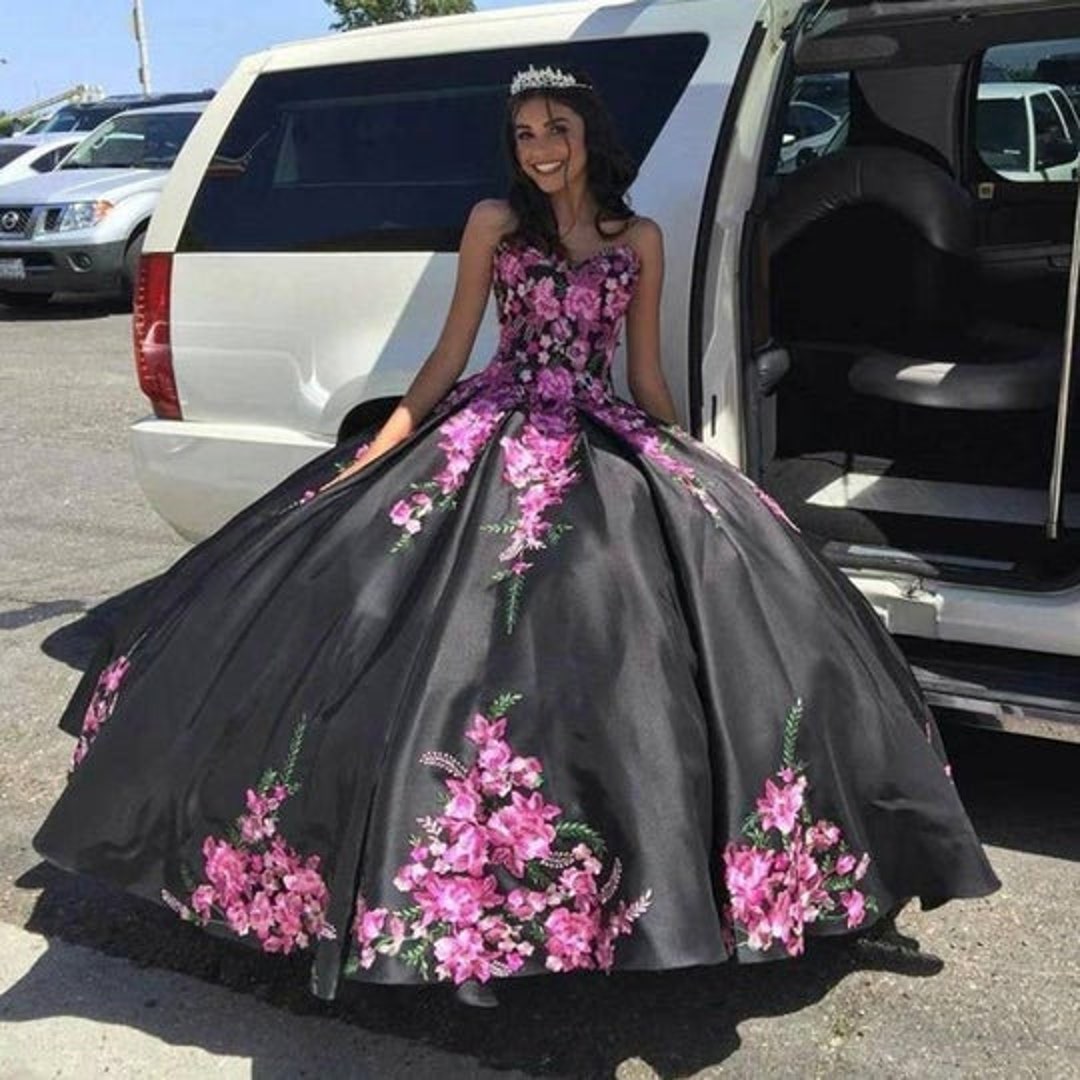 Embroidered Damas Quinceanera Dresses Black Satin Sweetheart - Etsy Hong Kong Embroidered Damas Quinceanera Dresses Black Satin Sweetheart - Etsy Hong Kong