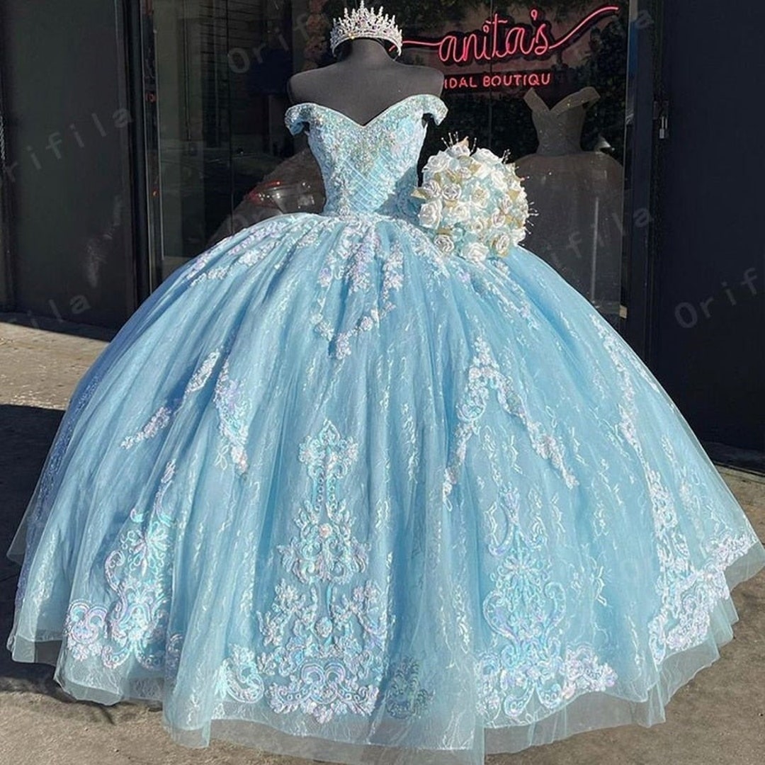 Vestidos De 15 Años Sky Blue Quinceanera Dresses Lace Applique - Etsy  Ireland