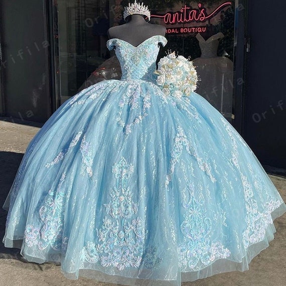 Vestidos De 15 Años Sky Blue Quinceanera Vestidos Encaje - Etsy México