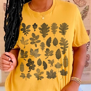 Camiseta para Identificação de Folhas de Árvores • Camiseta com Tabela Botânica de Folhas • Estampa de Herbário - Presente Ideal para Amantes de Plantas, Naturalistas e Professores de Botânica