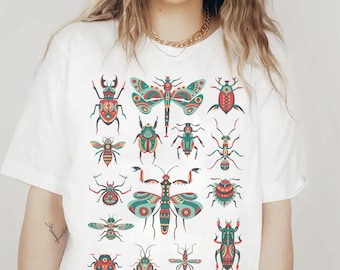 Folk Art Bug Graphic Tee • Colorful Insect Specimen Shirt • Eclectic Nature Tee • Quirky Gift for Biology Teachers & Entomology Students