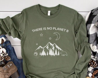 Save Our Planet Environmentalist Long Sleeve Shirt • Love the Earth Conscious Tree Hugger Tshirt • Naturalist Mountain Line Art Ecology Tee