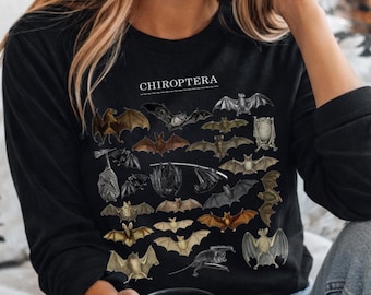 Vintage Bat Taxonomy Shirt • Dark Academia Chiroptera Long Sleeve • Nocturnal Naturalist Tee • Zoology Student Gift • Spooky Biologist Top
