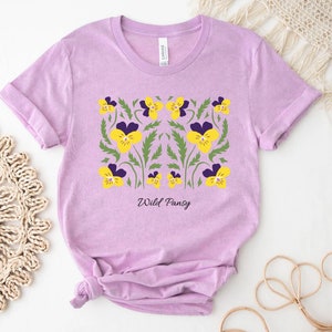 Yellow Pansies Tshirt • Cottagecore Folk Art Botanical Flower Tee • Boho Garden Girl Gift • Spring Floral Nature Top • Wildflower Shirt