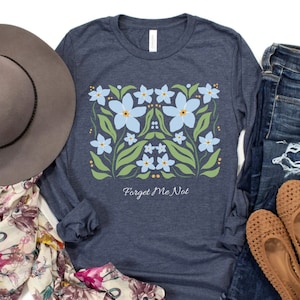 Forget Me Not Long Sleeve Shirt • Cottagecore Floral Wildflower Tee • Boho Botanical Art Tshirt • Spring Fashion Plant Lover Gardener Gift