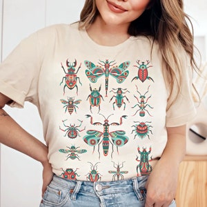 Eclectic Insect Folk Art Shirt • Earthy Naturecore Entomology Tshirt • Bee Beetle Moth Dragonfly Ecology Conservation • Artsy Naturalist Tee