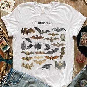 Fledermaus Kunst Grafik T-Shirt • Wissenschaft Lehrer Halloween Tshirt • Vintage Witchy Vampir Fledermäuse • Gruselige Wildtiere • Dunkles Cottagecore Academia Shirt