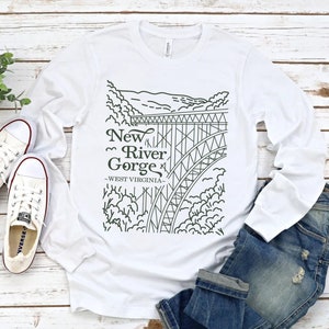 New River Gorge National Park Long Sleeve Shirt • West Virginia Appalachia Tee • Minimalist WV Line Art Hiking Tshirt • Nature Lovers Gift