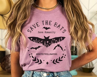 Save the Bats Protect Pollinators Shirt • Floral Wildlife Silhouette Conservation Tshirt • Ecology Lover Gift • Environmental Activism Tee