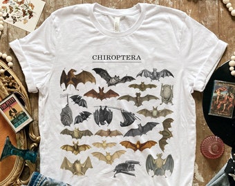 Bat Art Graphic Tee • Science Teacher Halloween Tshirt • Vintage Witchy Vampire Bats • Spooky Wildlife • Dark Cottagecore Academia Shirt