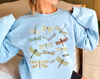 Naturalist Dragonfly Sweatshirt • Vintage Botanical Insect Field Guide Pullover • Dragon Fly Lover Gift • Cottagecore Entomology Crewneck
