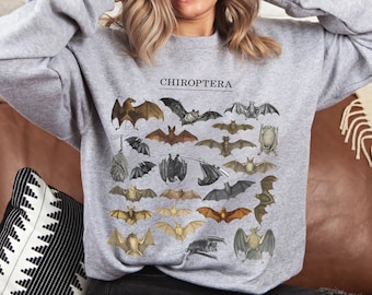 Gothic Nature Bat Collage Sweatshirt • Halloween Crewneck Pullover • Dark Academia Field Guide Art Top • Spooky Biology Science Student Gift