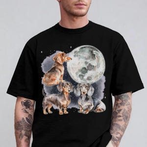 Cute Dachshund Shirt • Funny Weiner Dog Moon Tshirt • Watercolor Doxie Mom Graphic Top • Galaxy Animal Tshirt Gift • Pet Lovers Clothes