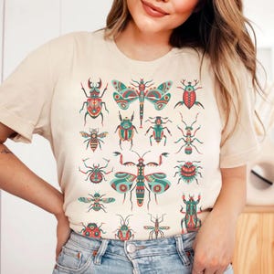 Folk Art Insect Shirt • Dragonfly Stag Beetle Bee Tee • Boho Bug Lovers Entomology Tshirt • Whimsical Naturalist Gift • Cottagecore Top
