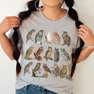 Vintage Owl Shirt • Naturalist Cottagecore Bird Tshirt • Boho Naturecore Gift for Birders • Outdoor Themed Forest Wildlife Nature Lover Tee