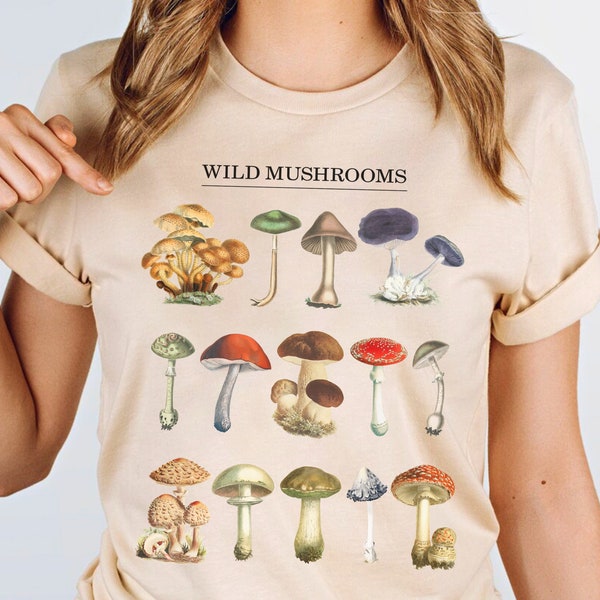 Hippie Cottagecore Mushroom Tshirt • Amanita Muscaria Woodland Foraging Shirt • Mushroomcore Mycology • Earthy Botanical Hippy Hiking Tee