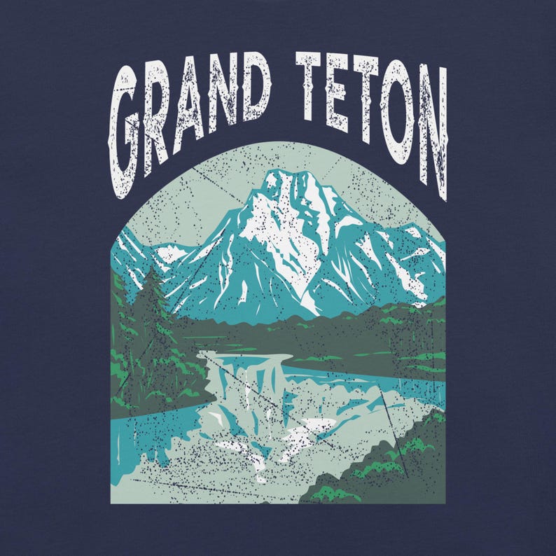 Retro Grand Teton National Park Shirt • Vintage Mountain Graphic Tee • Wyoming Roadtrip Souvenir • Granola Girl Hiking Top Navy