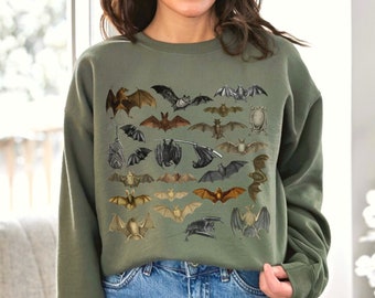 Antique Bat Print Sweatshirt • Vintage Scientific Wildlife Biology Fashion • Naturalist Gothic Animal Sweater • Nocturnal Halloween Pullover