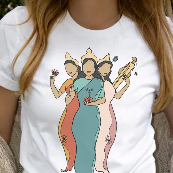 Tshirt féminin divin sacré déesse hindoue • Chemise de yoga boho spirituel artistique • Esthétique de la mythologie de l'hindouisme ethnique • T-shirt divinité Lakshmi
