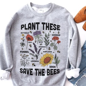 Boho Save the Bees Sweatshirt • Hippie Floral Beekeeper Sweater • Spring Sunflower Gardening Crewneck • Environmental Earth Day Pullover
