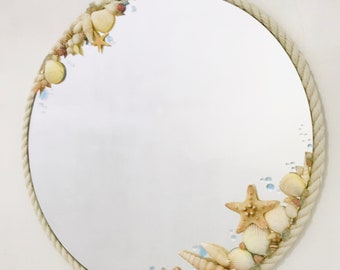 Seashell/beach theme round decorative mirror, second-hand. Nautical, Seaside, Ocean