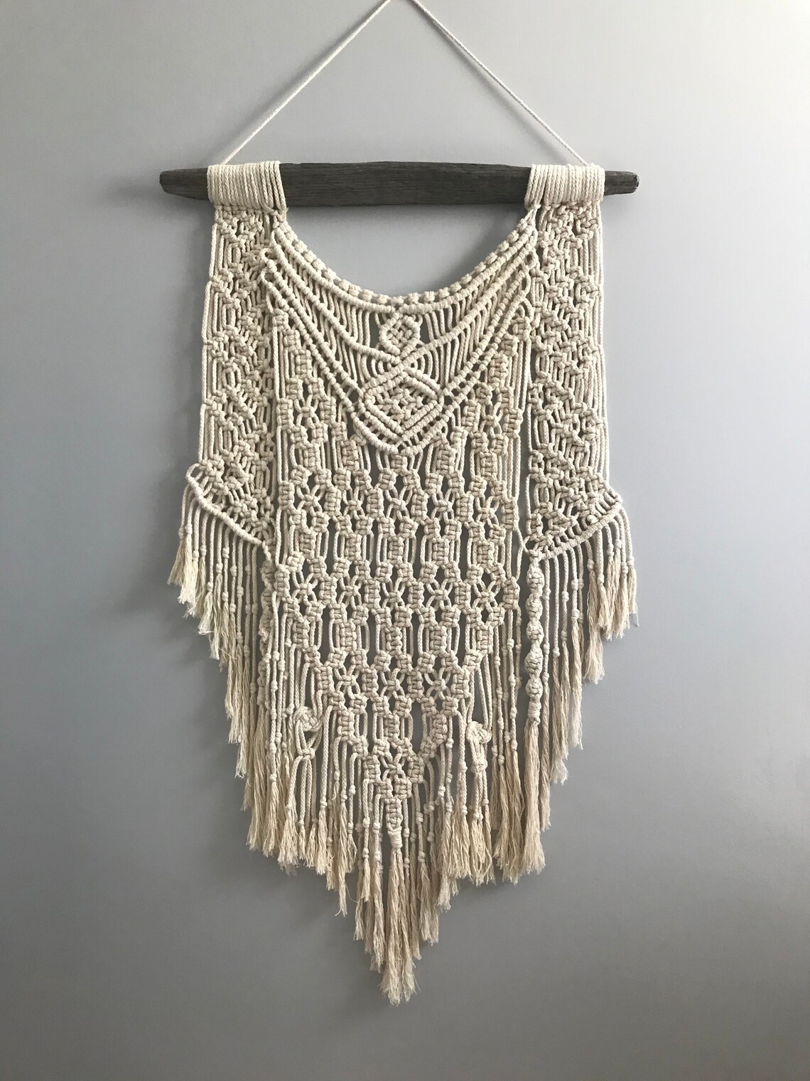 Macramé Wall Hanging, Large, Handmade, Driftwood, Cotton, Soft Decor