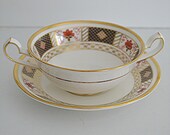 Derby Border Cream Soup Bowls and Saucers