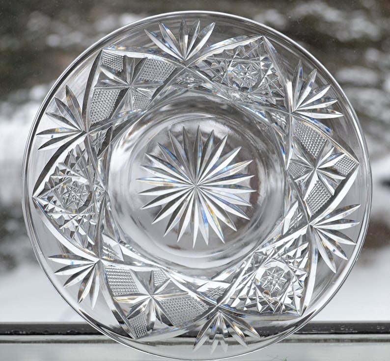 6 Crystal Dessert Plates Bowls Etsy