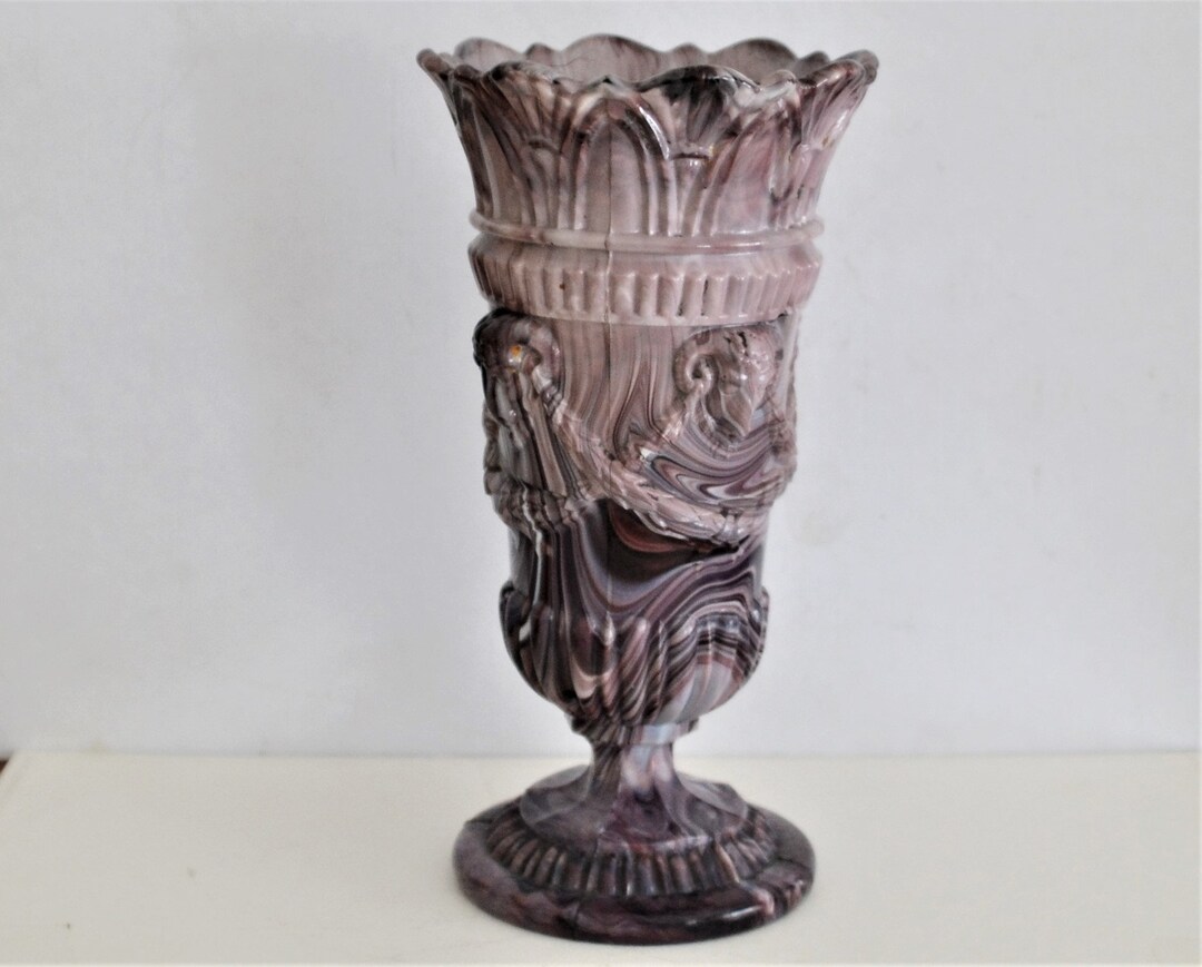 Antique Purple Slag Glass Vase With Classical Features Etsy