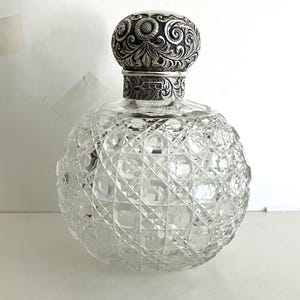 Large Antique Sterling Crystal Perfume Bottle