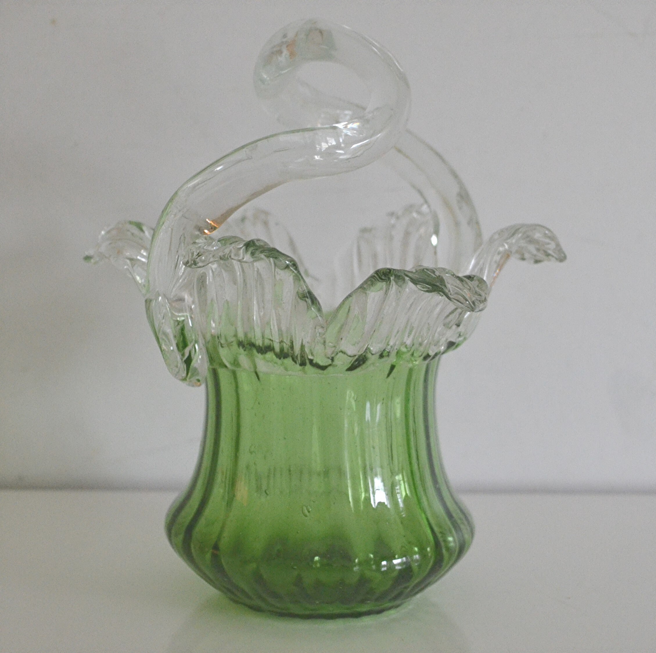 Antique Victorian Green Glass Basket Etsy