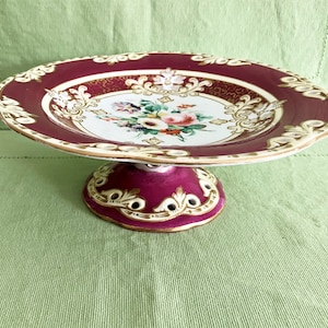 Antique Hand Painted Pedestal Cake Plate 1850