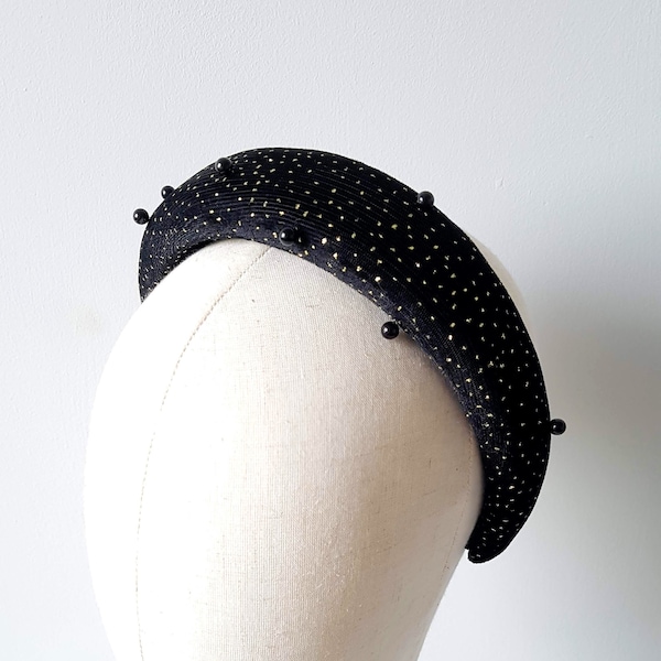 Black and gold beaded glitter halo headband - glitter headband, black headband, cocktail hat, Christmas parties, black alice band