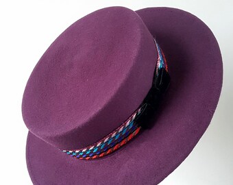 Purple Bolero Hat With Bow Wool Felt 