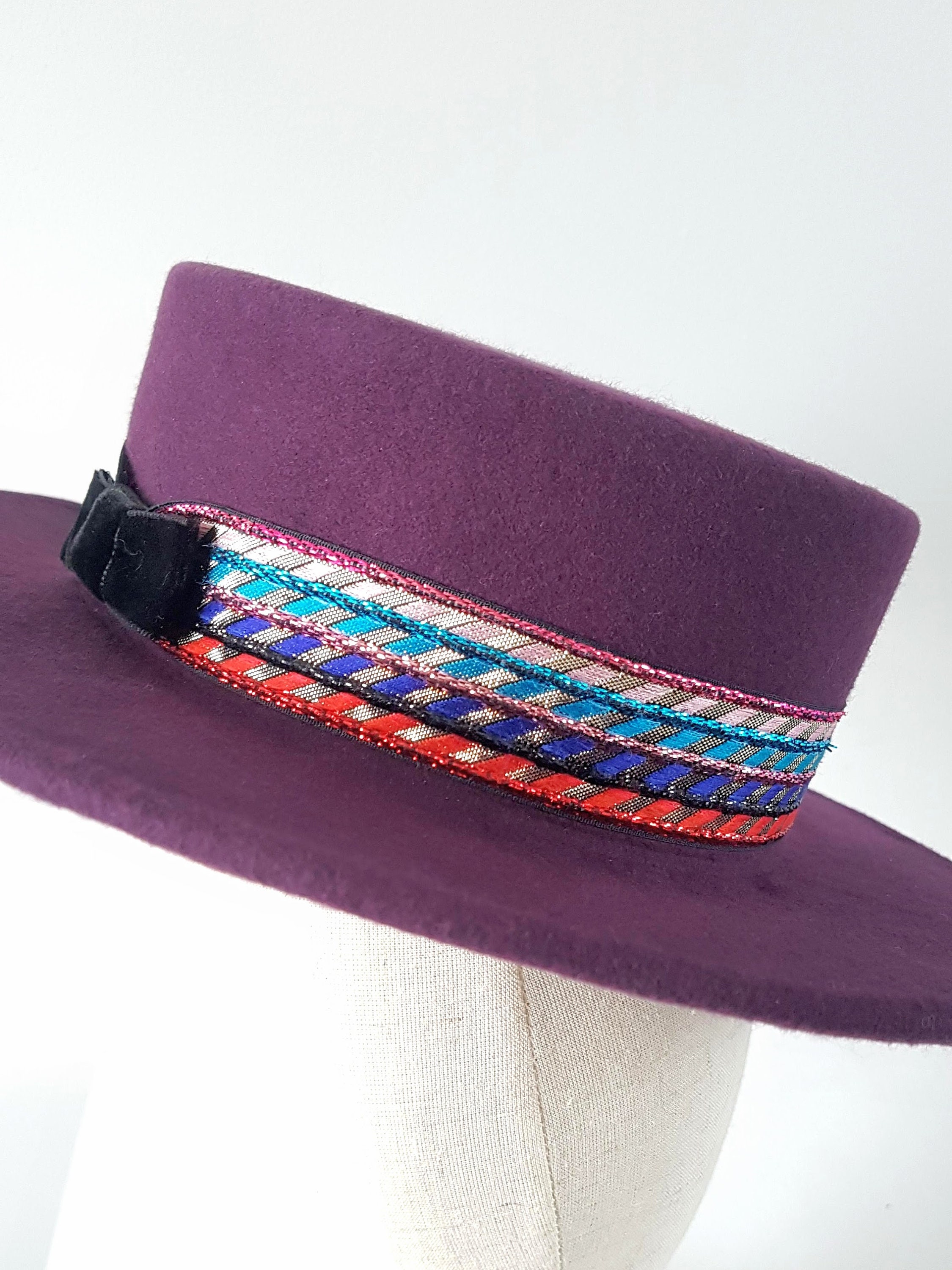 Purple Bolero Hat With Bow Wool Felt 