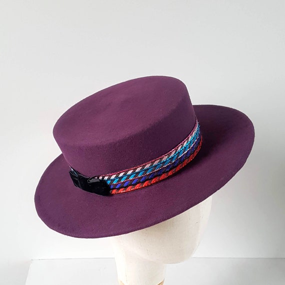 Purple Bolero Hat With Bow Wool Felt 