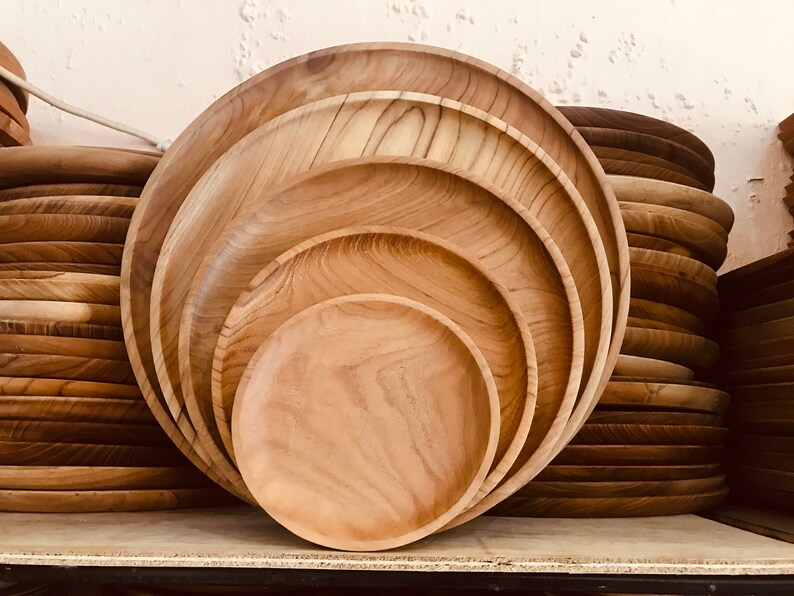 Teak wood plates round Etsy
