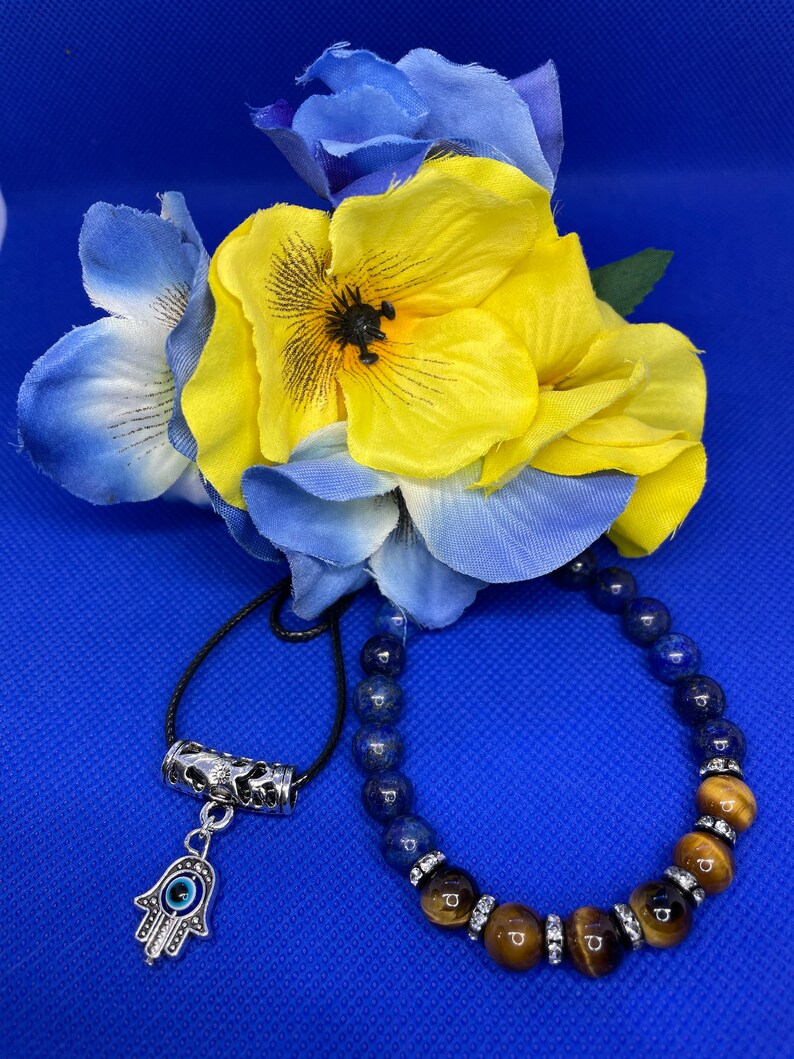 Hamsa Hand /& Lapis Lazuli Necklace and Bracelet Set