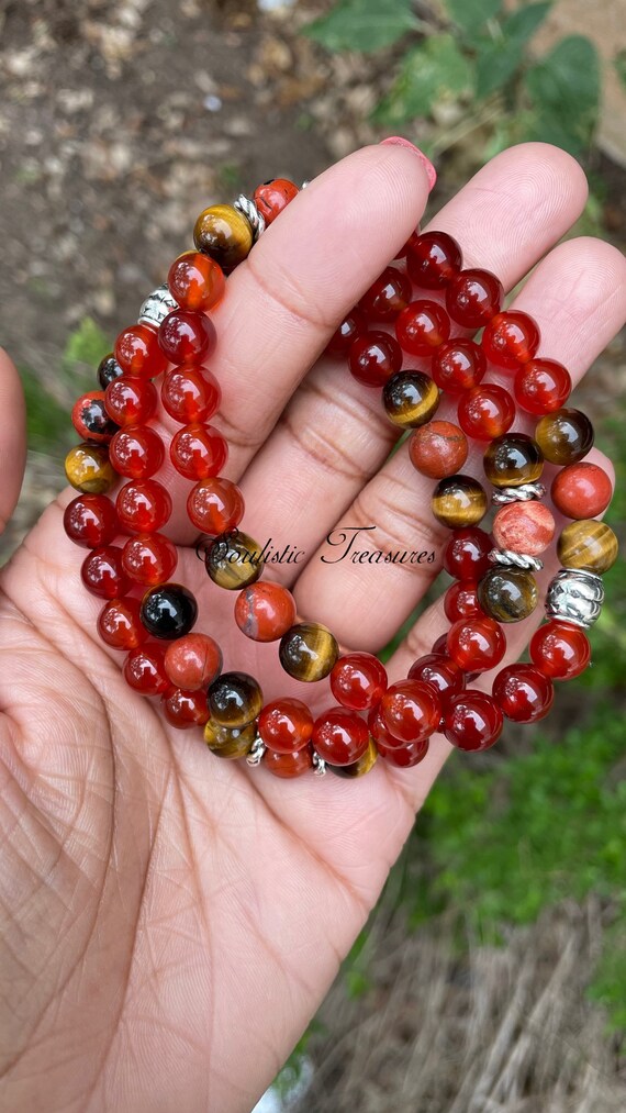 Super Grounding Red Agate With Red Jasper & Tiger Eye Bracelet - Etsy