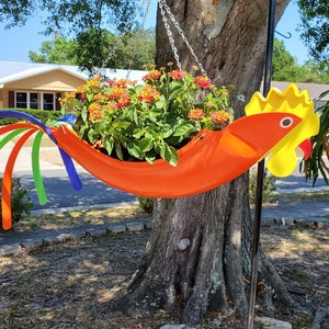 Ollie the Orange Rooster Hanging Planter: Recyclable UV Protected Plastic