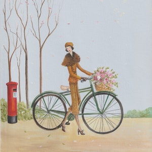 Carte de voeux premium vintage des années 1920 pour une balade à vélo