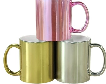 Mirror Electroplating Pink, Gold or Silver and Gold Glitter 11 oz Coffee Mug -Premium Quality Gift Mug Blank Sublimation Mirror Coffee Mug,
