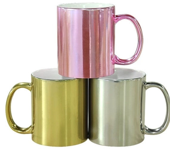 Mirror Electroplating Pink, Gold or Silver and Gold Glitter 11 Oz Coffee  Mug premium Quality Gift Mug Blank Sublimation Mirror Coffee Mug, 