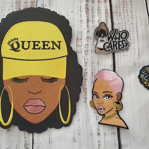 Beautiful Black Queen African American Women Girl Embroidery Patches Iron  on Badge for Clothing Jacket Jeans Emblems Accessories