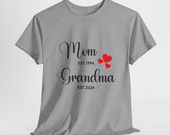 Mom Grandma Shirt, Personalized Mom Grandma Established Year shirt, Mother's Day Gift, Christmas Gift, Baby Reveal Shirt, Minimalist Gift