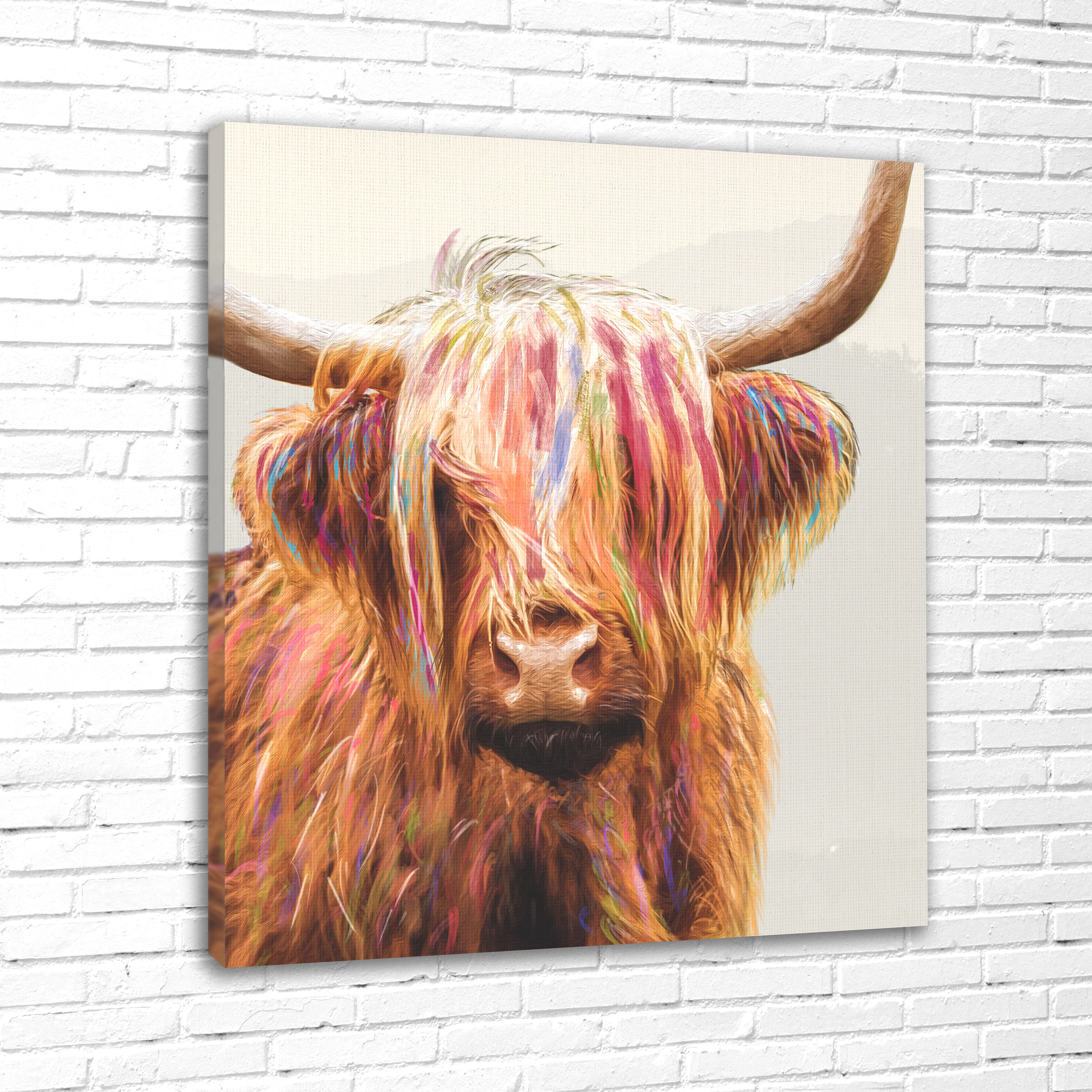 Colourful Highland Cow Wall Art Canvas Print UK Modern Etsy UK