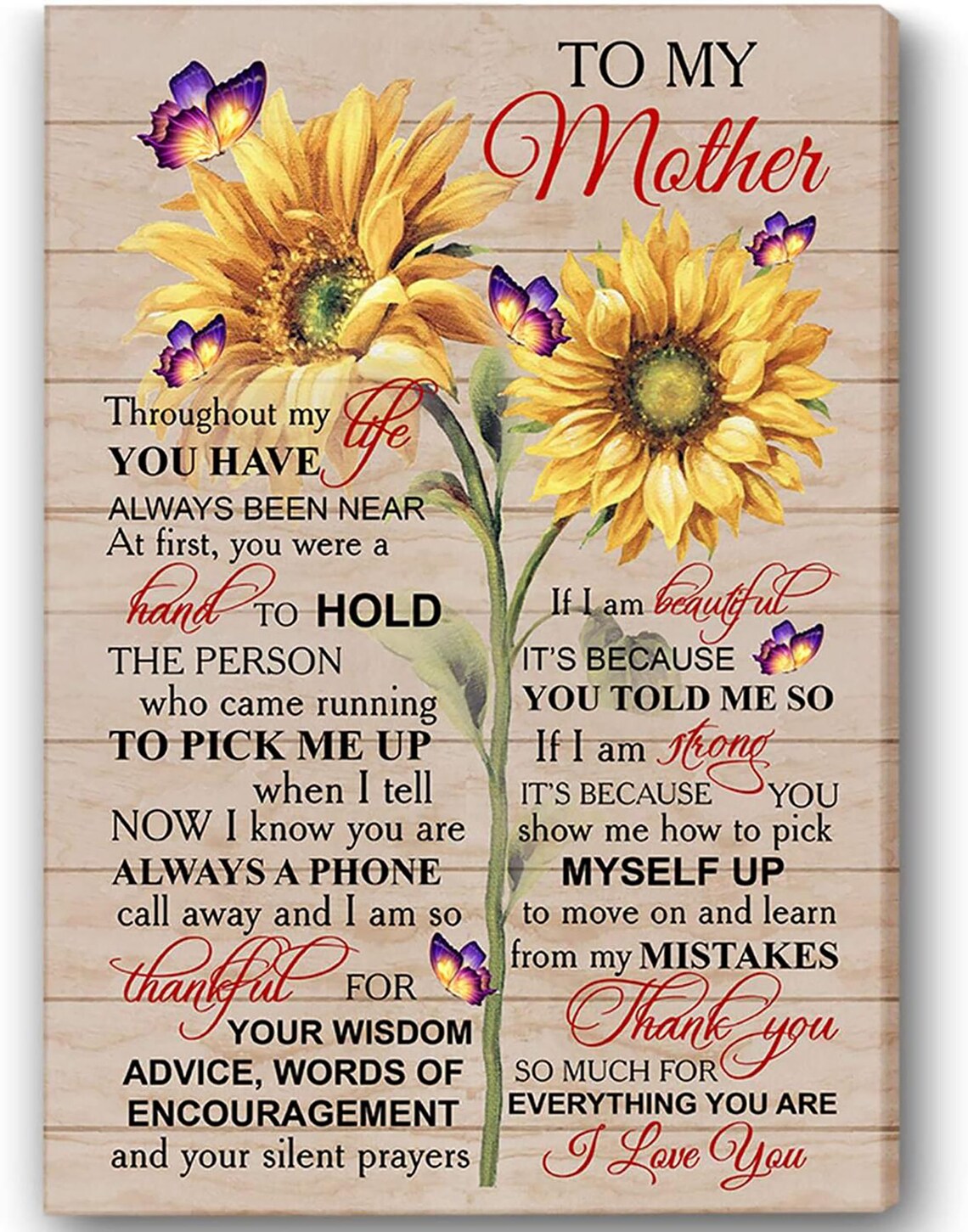 Sunflowers butterfly to my mother canvas inspirational gifts Etsy